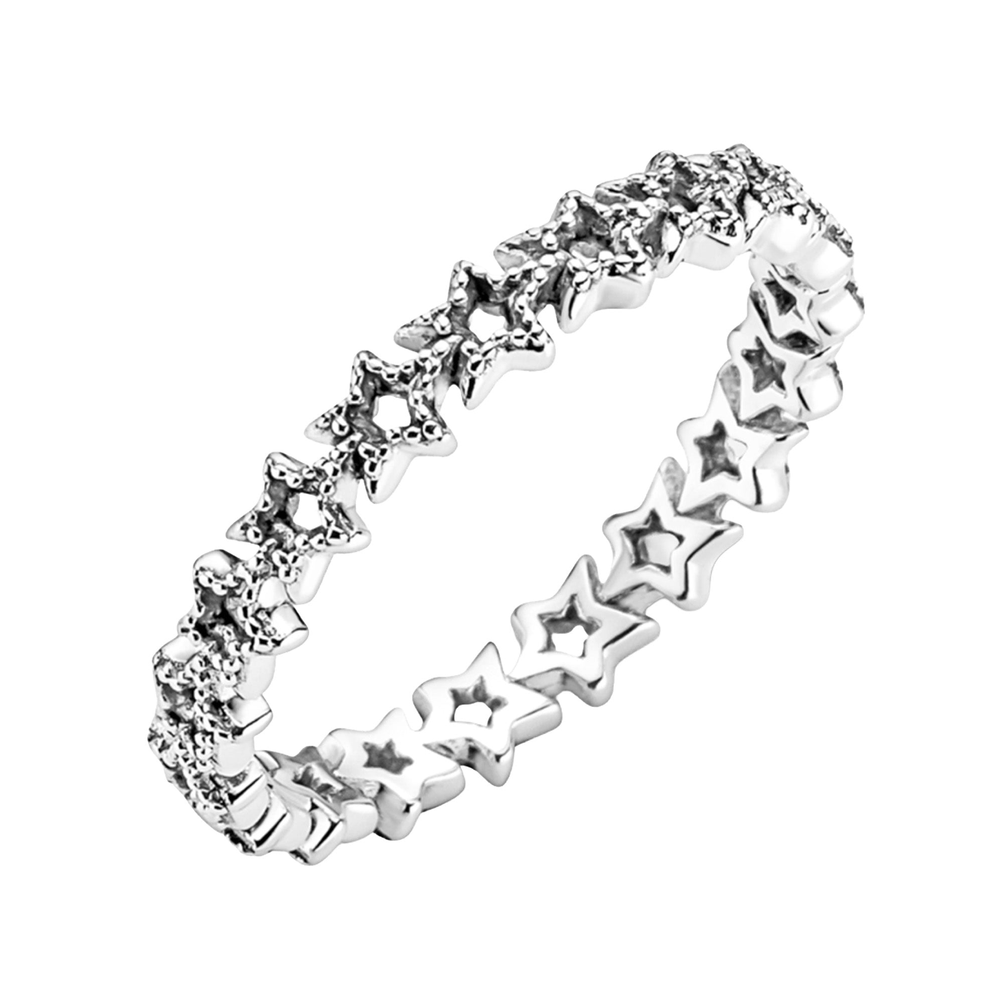 Anillo Inspirado Pan 1.1 Siluetas de Estrellas con Bolitas Miniatura Plata .925 Oxidada