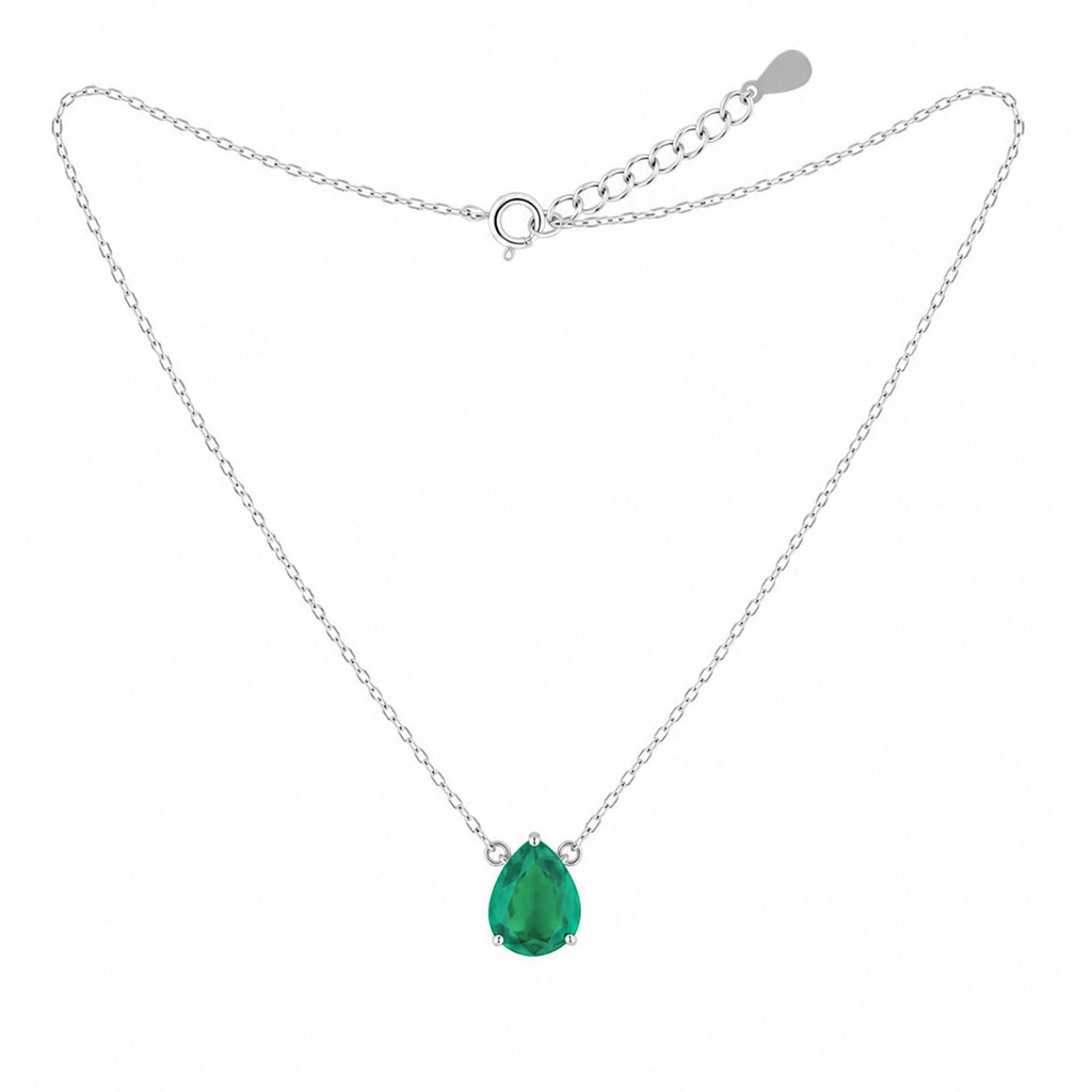 Collar Turmalina Gota 1.2cm, Plata .925 con Baño de Rodio. Largo Collar: 45 cm más extensión.