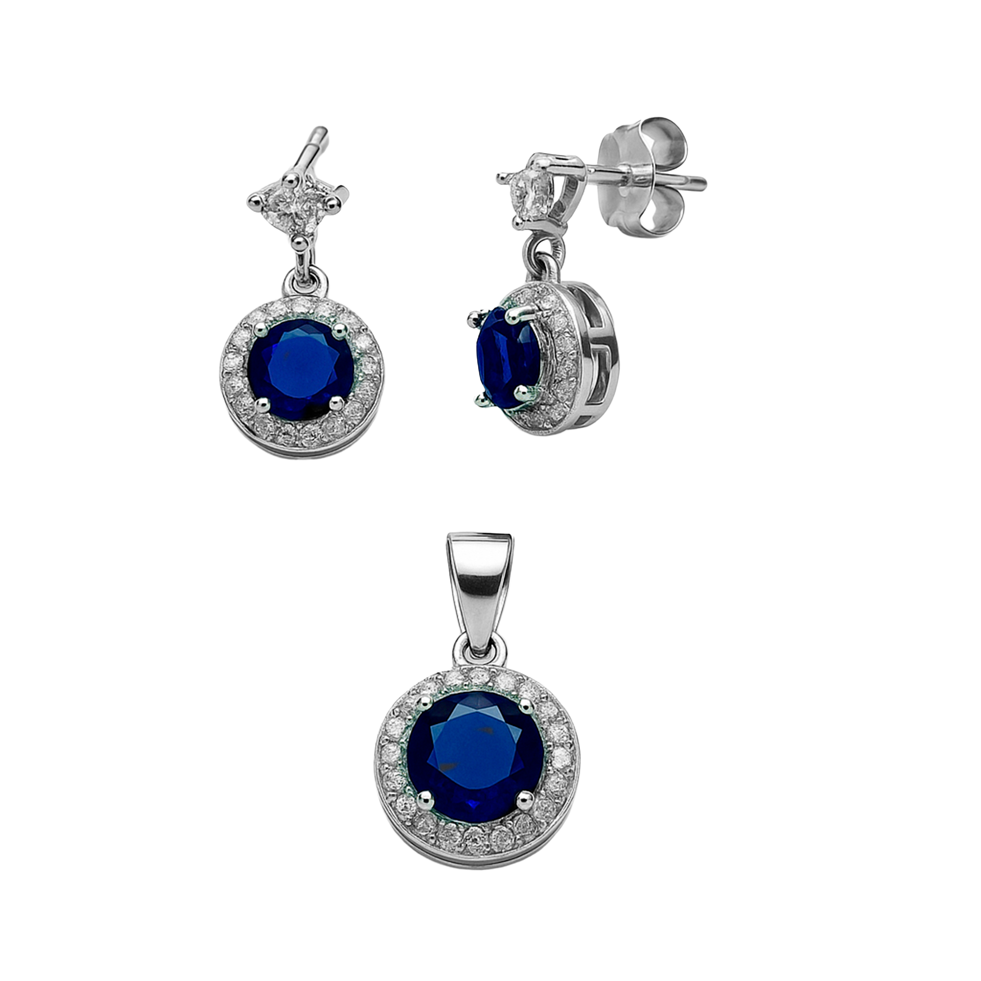 Juego Circonia Redonda con Micro Circonias Plata .925