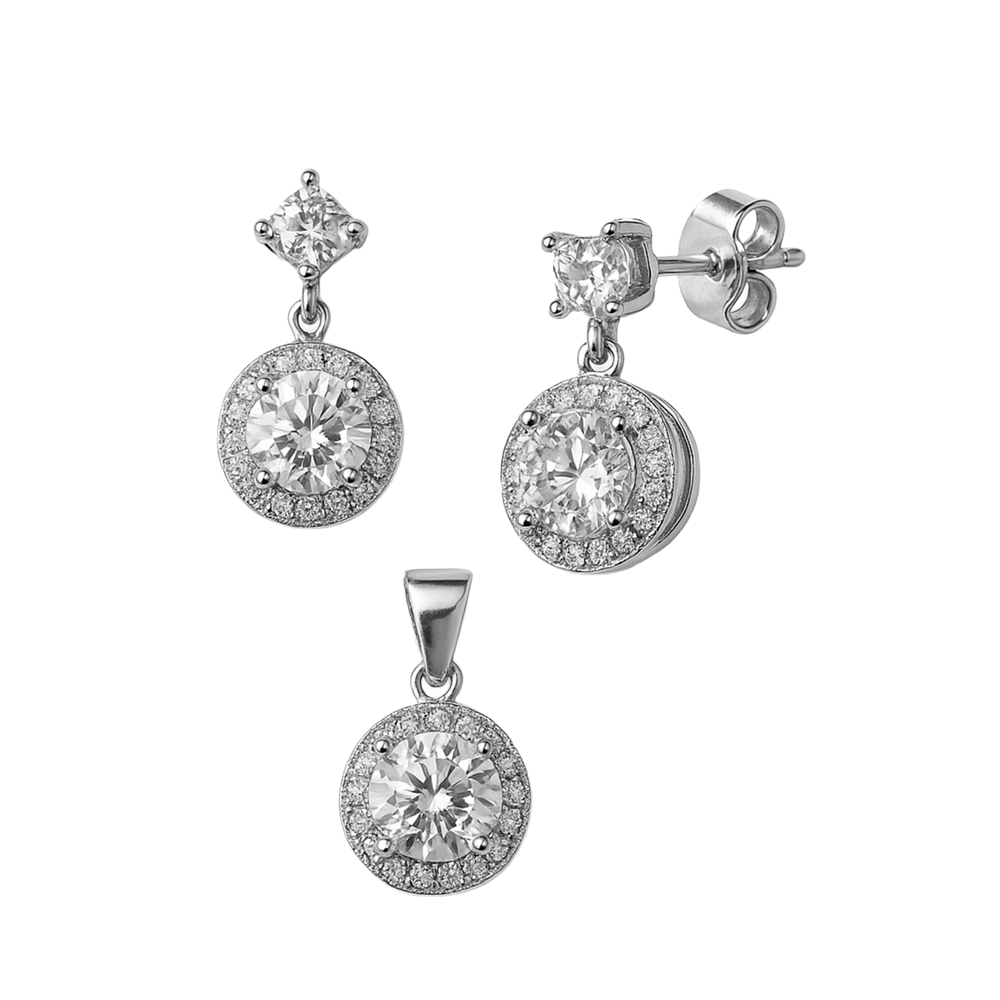 Juego Circonia Redonda con Micro Circonias Plata .925