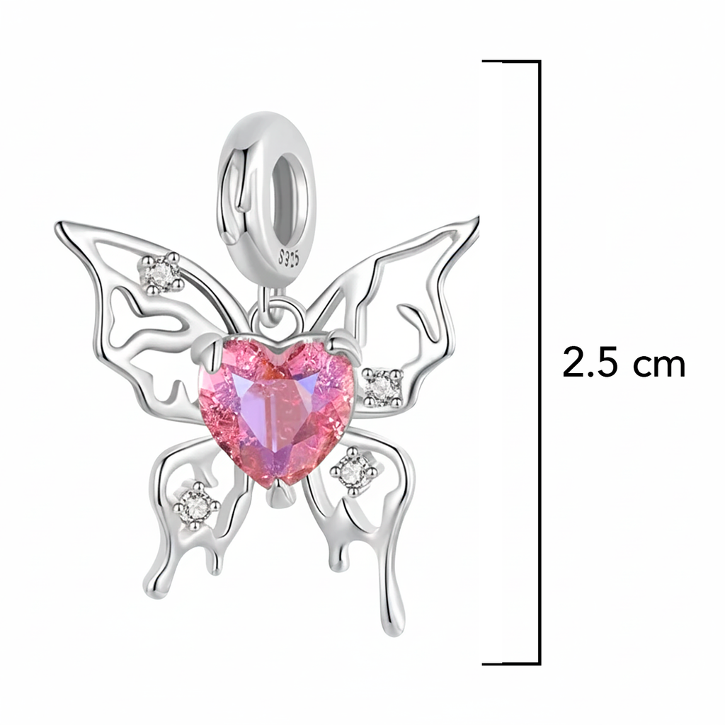 Charm Inspirado Pan 1:1 Circonia Corazón con Alas Plata .925