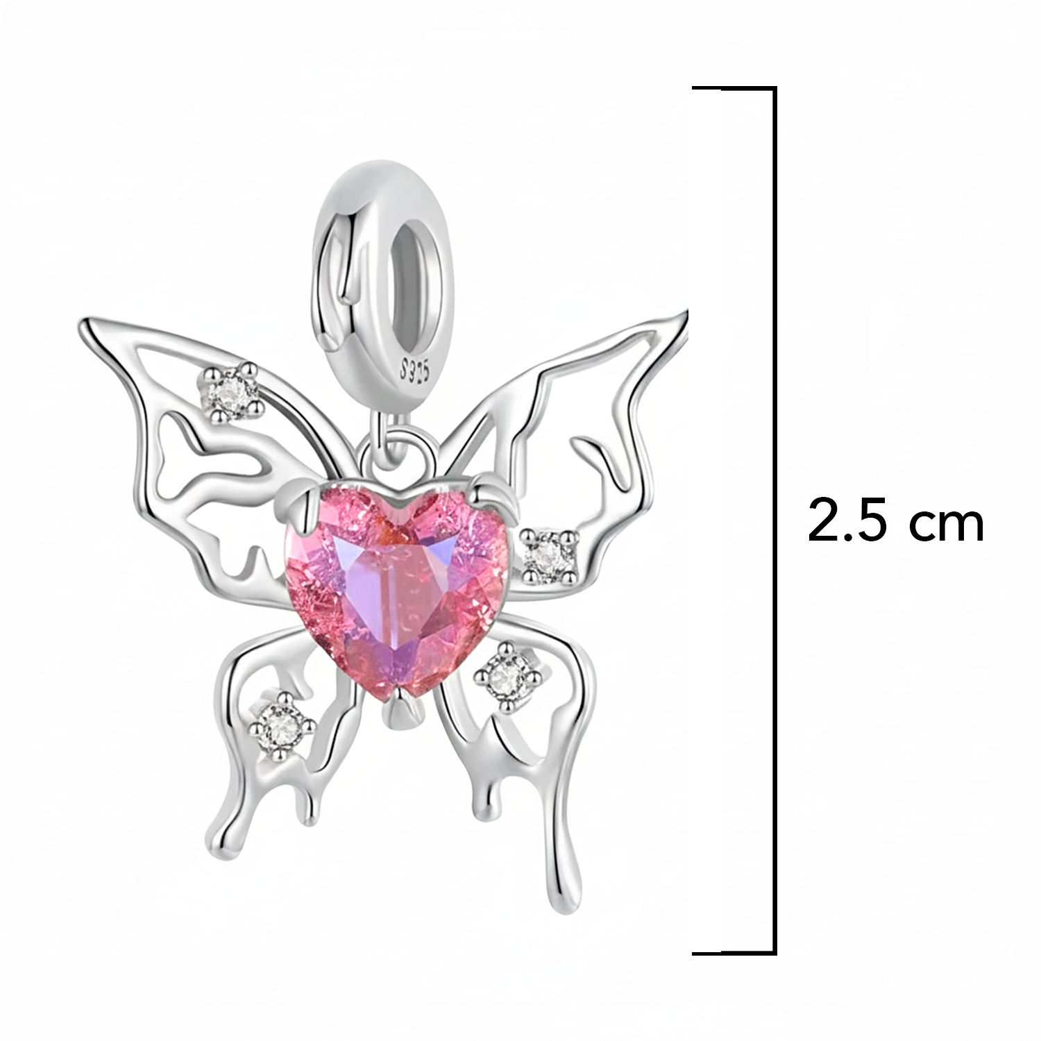 Charm Inspirado Pan 1:1 Circonia Corazón con Alas Plata .925