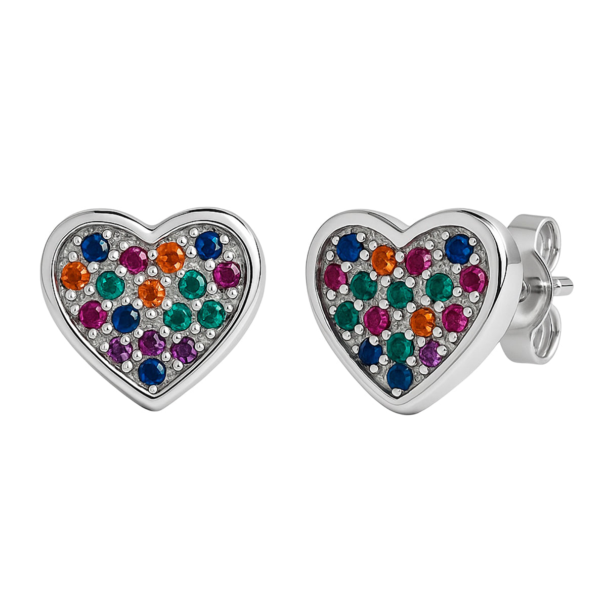Broquel Corazón Bombeado con Micro Circonias Plata .925 con Baño de Rodio
