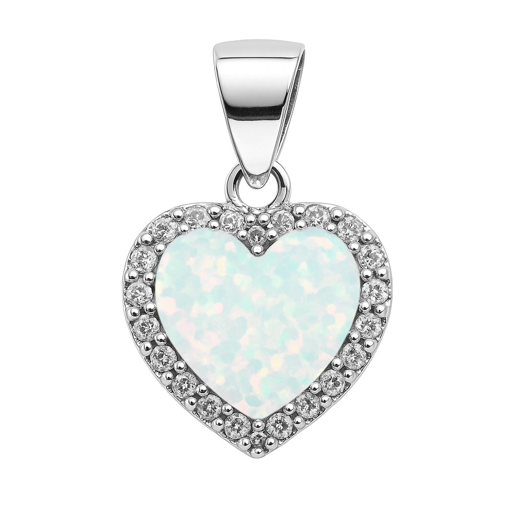 Dije Corazón con Ópalo y Micro Circonias de 1.5cm Plata .925