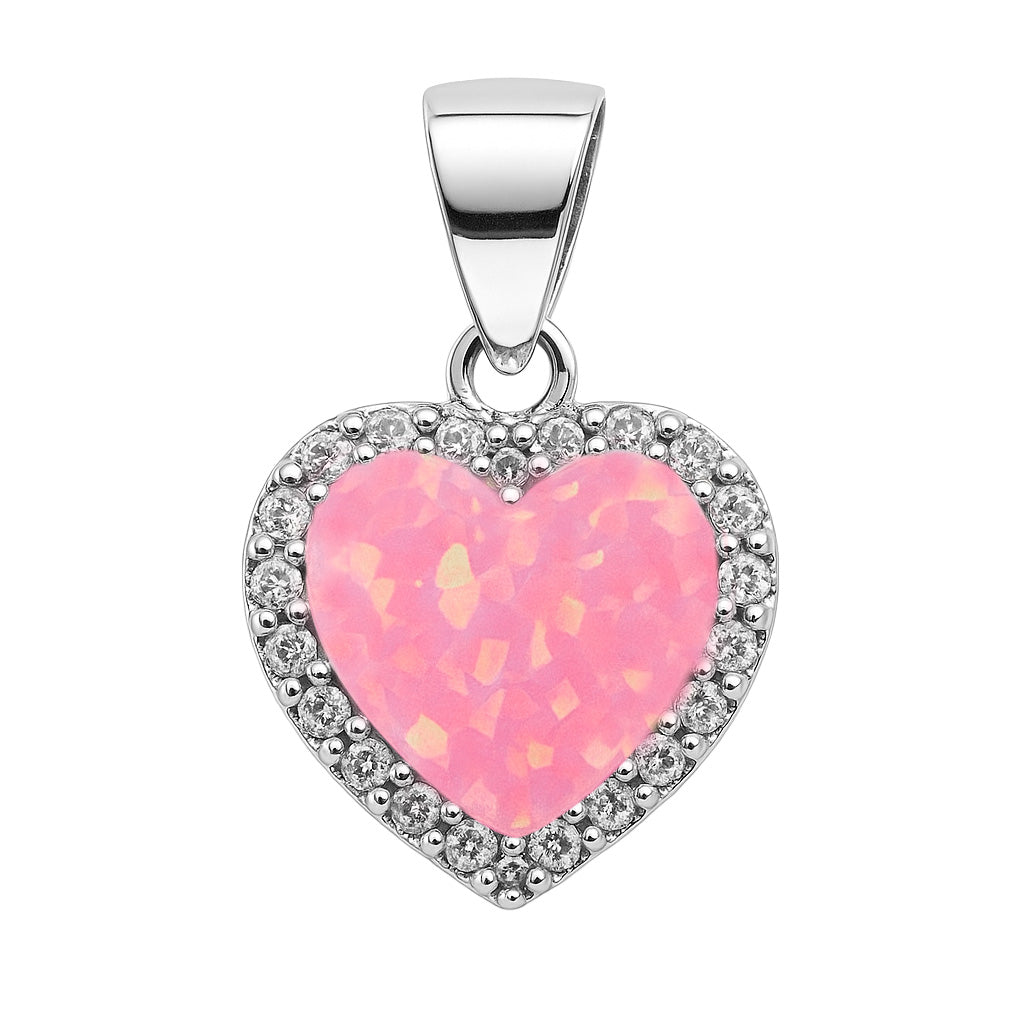Dije Corazón con Ópalo y Micro Circonias de 1.5cm Plata .925