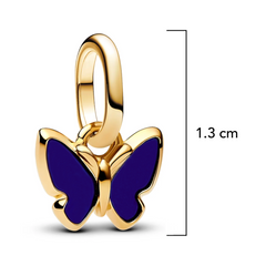 Charm Inspirado Pan 1:1 Dorado Mariposa Azul Plata.925