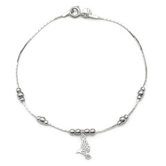 Pulsera con Dije Colibri Calado y Bolitas Lisas con Cadena Cola de Rata Plata .925