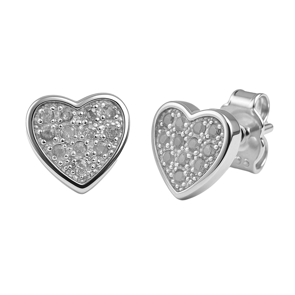 Broquel Corazón Bombeado con Micro Circonias Plata .925 con Baño de Rodio