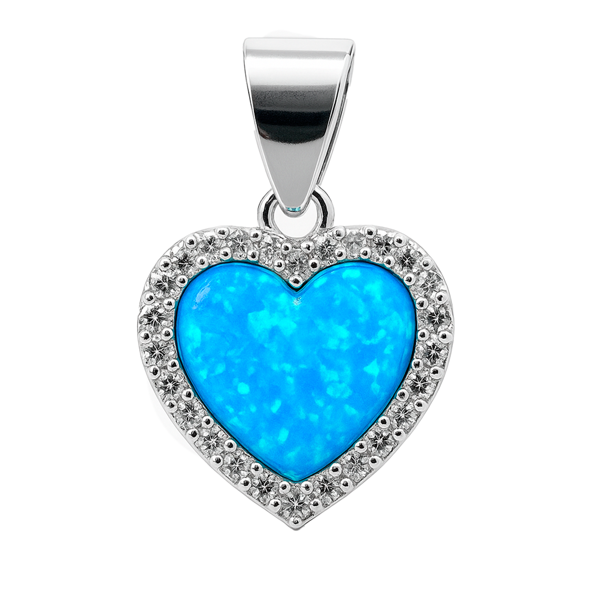 Dije Corazón con Ópalo Azul y Micro Circonias de 1.5cm Plata .925