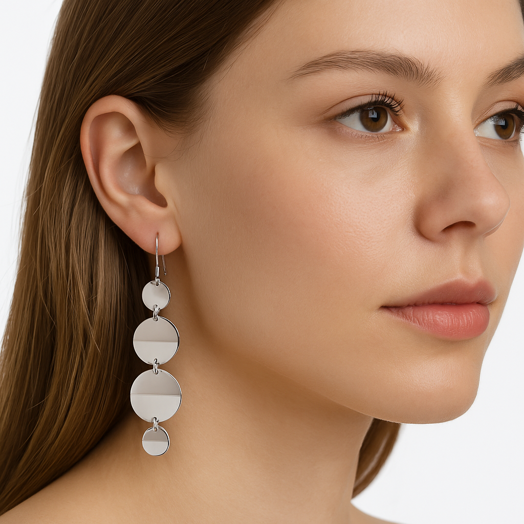 Arete Largo Circulos Lisos Hecho a Mano Plata .925