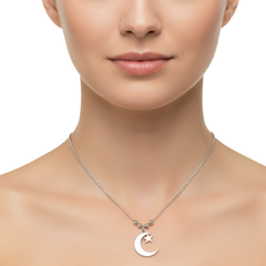 Collar Media Luna y Estrella Lisas Plata .925
