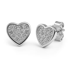 Broquel Corazón Bombeado con Micro Circonias Plata .925 con Rodio