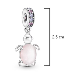 Charm Inspirado Pan 1:1 Tortuga de Mar Rosa Plata .925