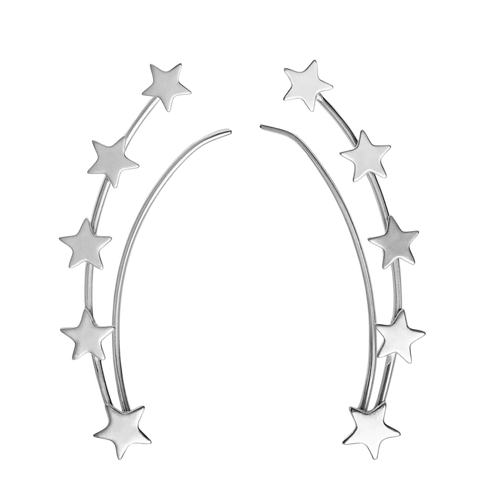 Arete Trepador Estrellas Liso Hecho a Mano Plata .925