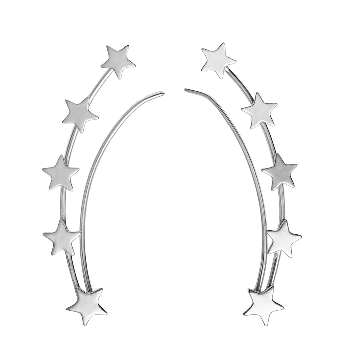 Arete Trepador Estrellas Liso Hecho a Mano Plata .925