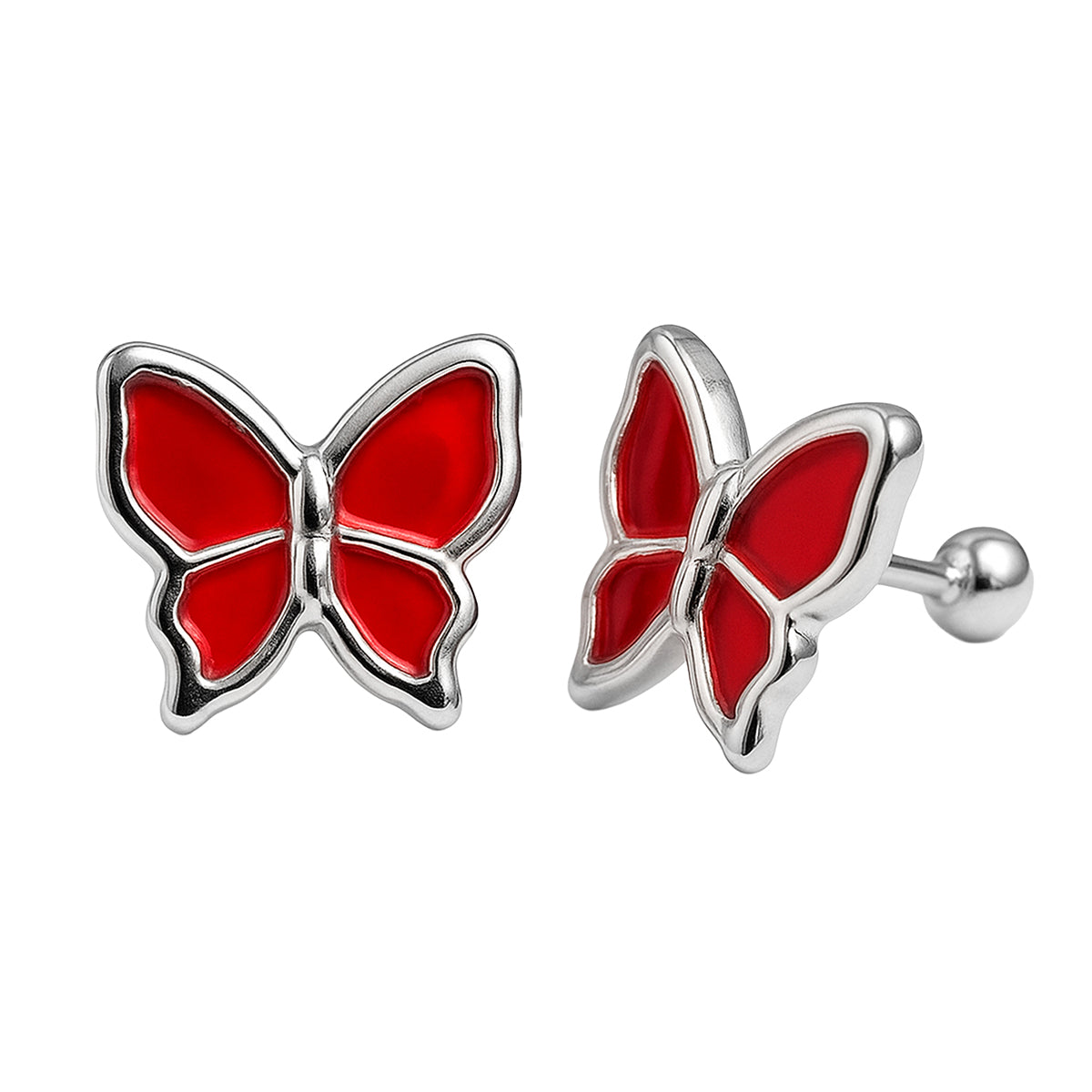 Arete Broquel Economico Mariposa Grande Esmaltada Plata .925