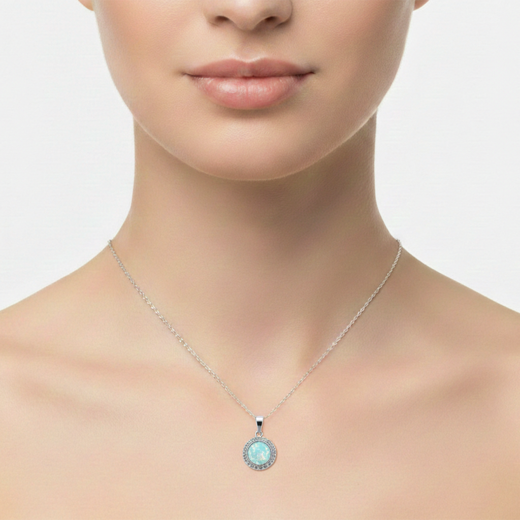 Dije Redondo de Ópalo con Micro Circonias Plata .925