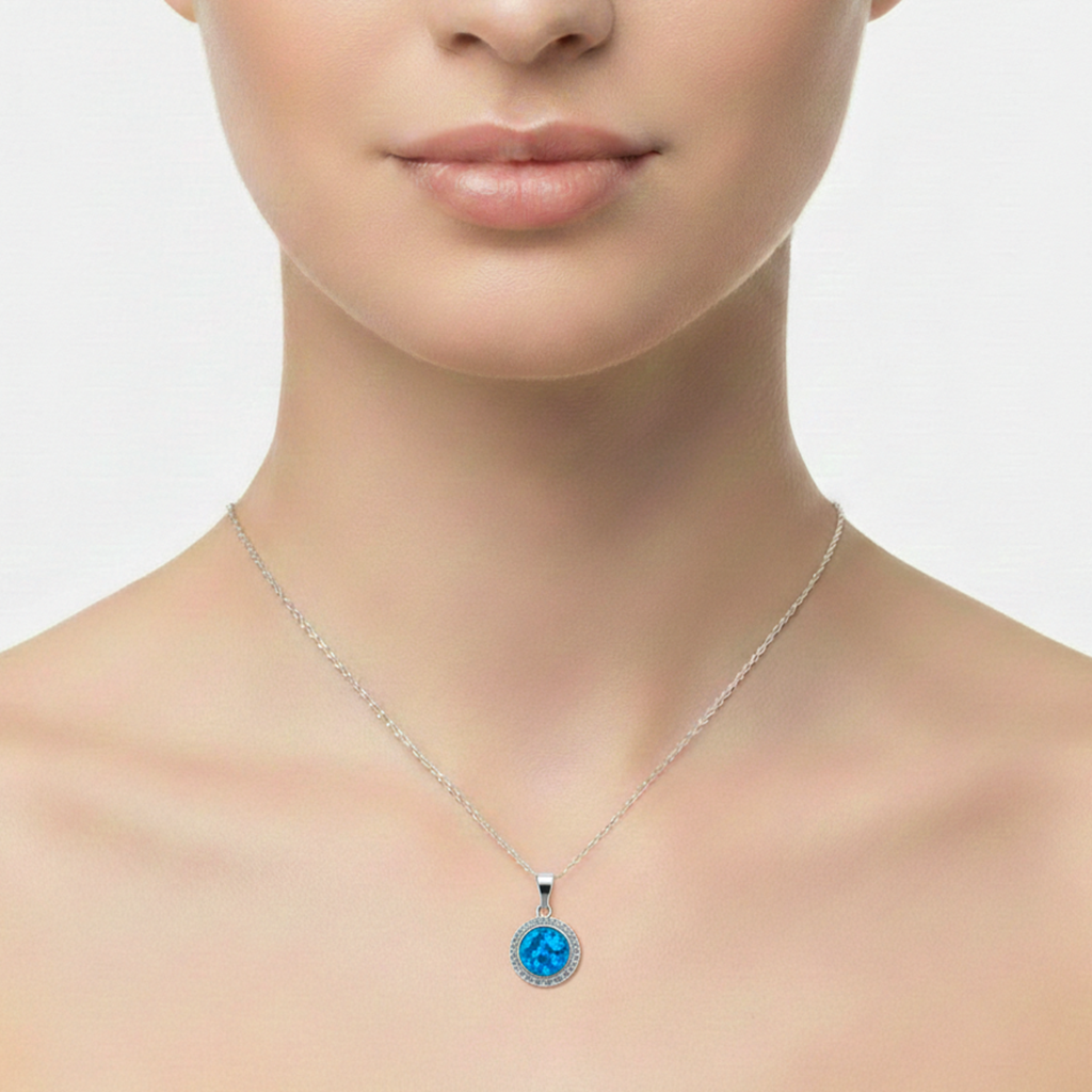 Dije Redondo de Ópalo con Micro Circonias Plata .925