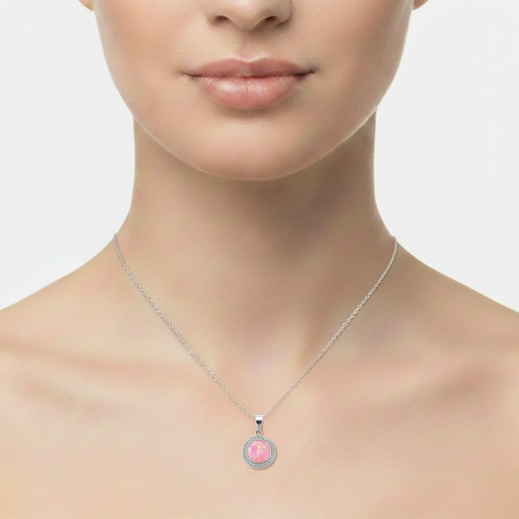 Dije Redondo de Ópalo con Micro Circonias Plata .925