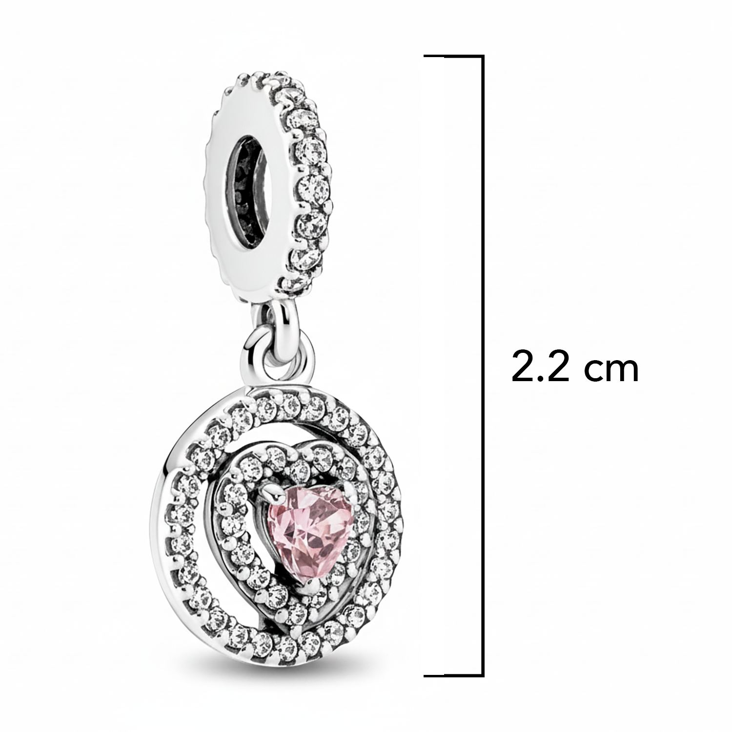 Charm Inspirado Pan 1:1 Corazon Rosa con Micro Circonias Plata .925