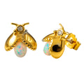 Arete Broquel Evangeline con Ópalo Australiano Plata .925 con Baño de Oro 18k