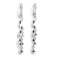 Arete Largo Espiral Liso con Bolitas Hecho a Mano Plata .925