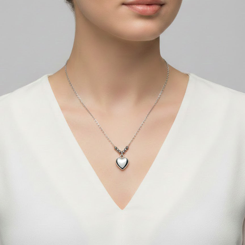 Collar Corazón Bombeado con Bolitas Diamantadas Plata .925
