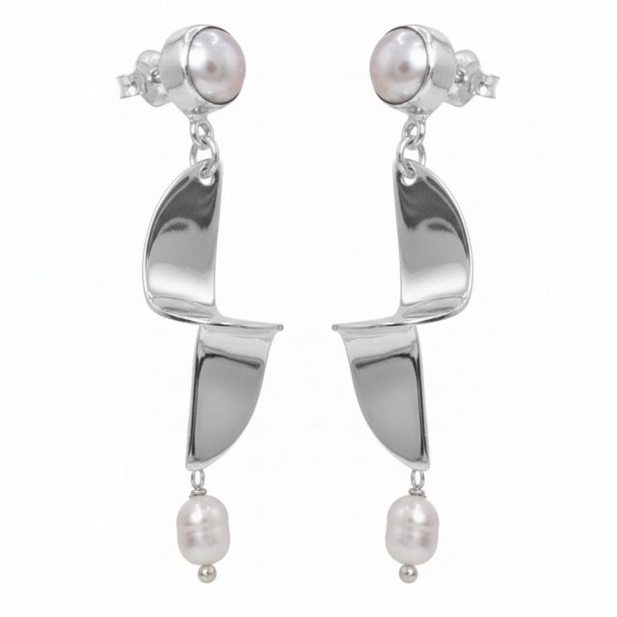 Arete Con Perla  Y Plaquita Lisa Plata .925