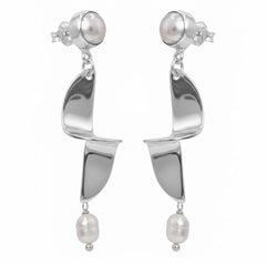 Arete Con Perla  Y Plaquita Lisa Plata .925