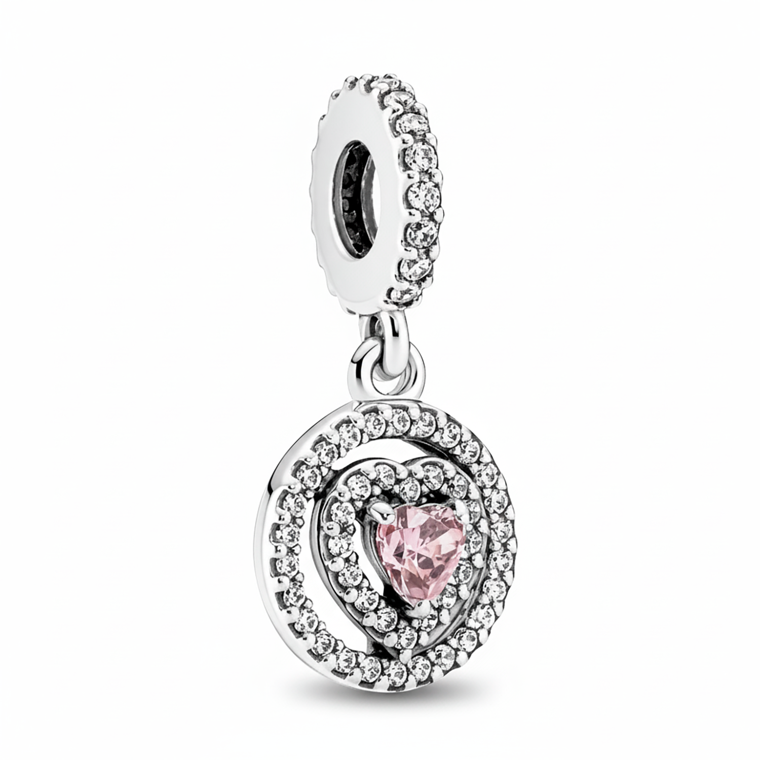 Charm Inspirado Pan 1:1 Corazon Rosa con Micro Circonias Plata .925