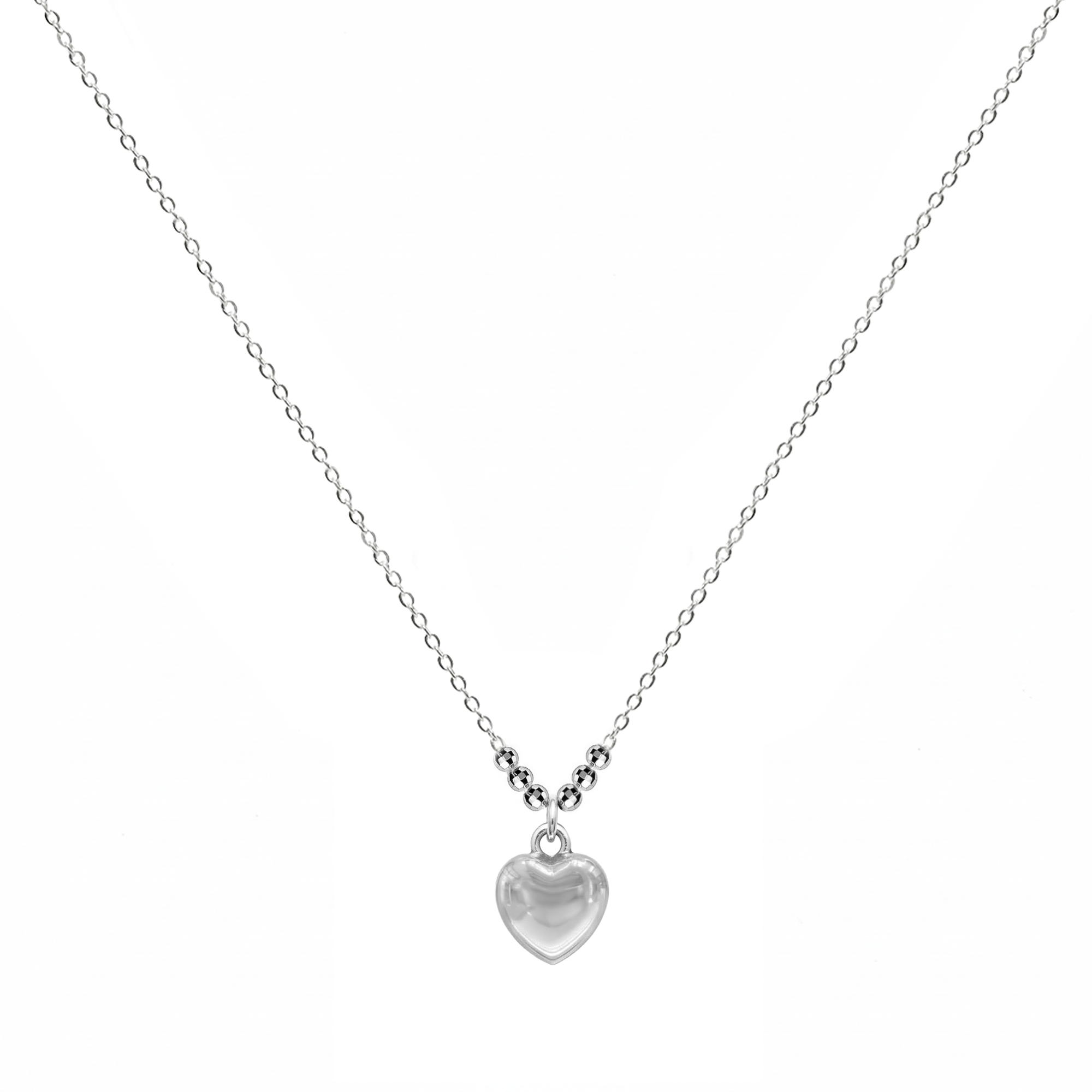 Collar Corazón Bombeado con Bolitas Diamantadas Plata .925