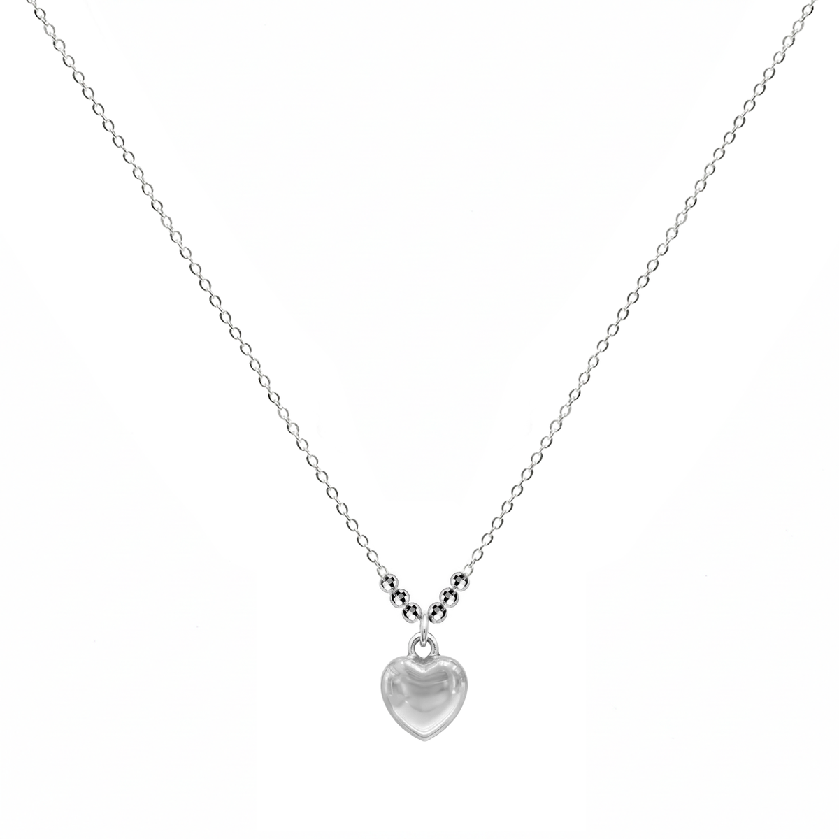 Collar Corazón Bombeado con Bolitas Diamantadas Plata .925