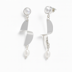 Arete con Perla y Plaquita Lisa Hecho a Mano Plata .925