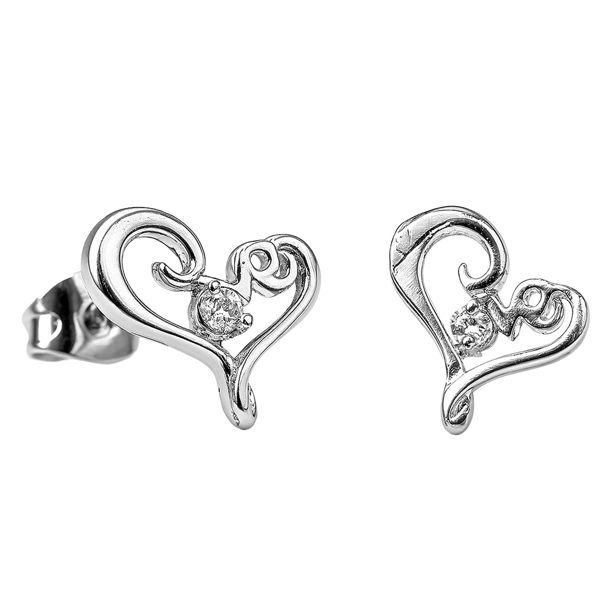 Broquel Silueta de Corazón Love con una Circonia al Centro Plata .925