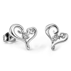 Broquel Silueta de Corazón Love con una Circonia al Centro Plata .925