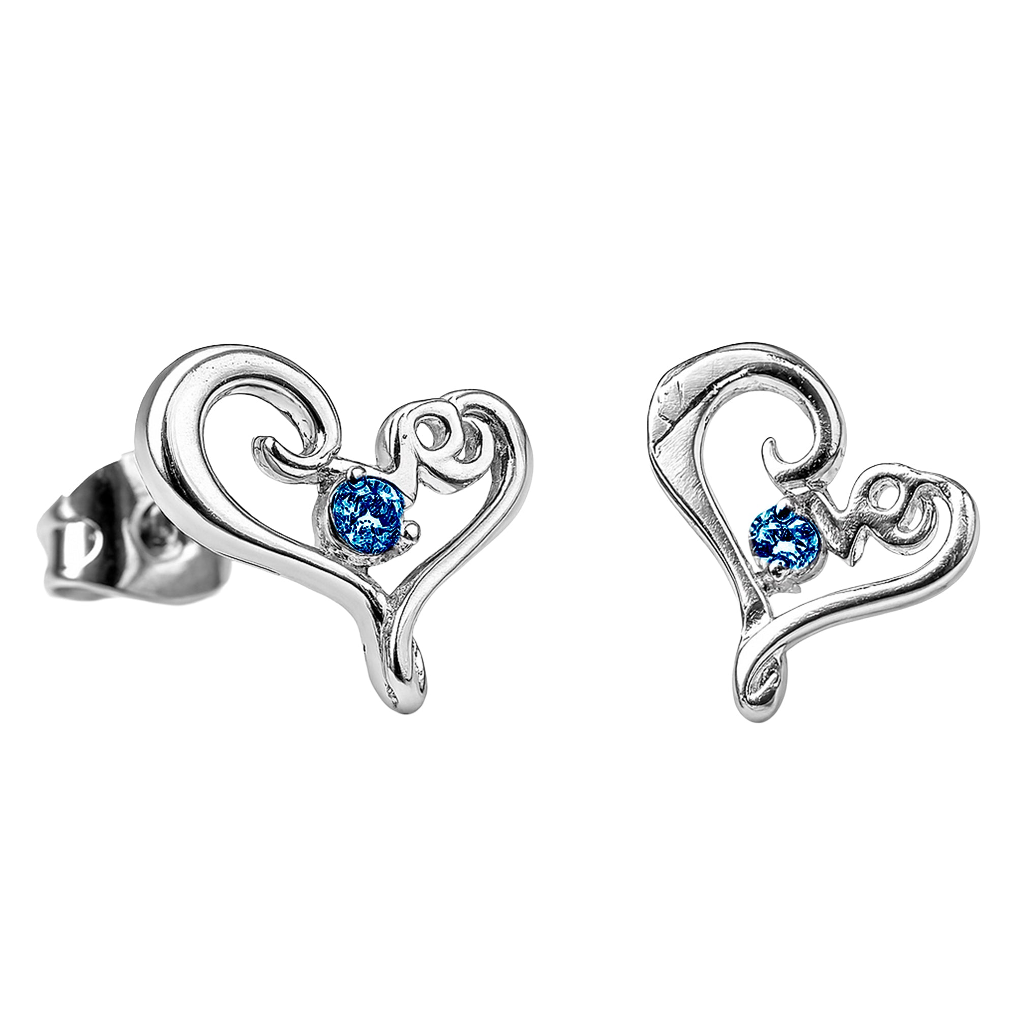 Broquel Silueta de Corazón Love con una Circonia al Centro Plata .925