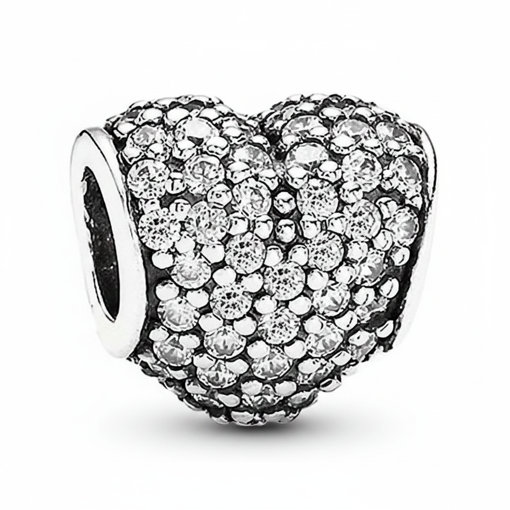 Charm Inspirado Pan 1:1 Corazon con Micro Circonias Plata .925