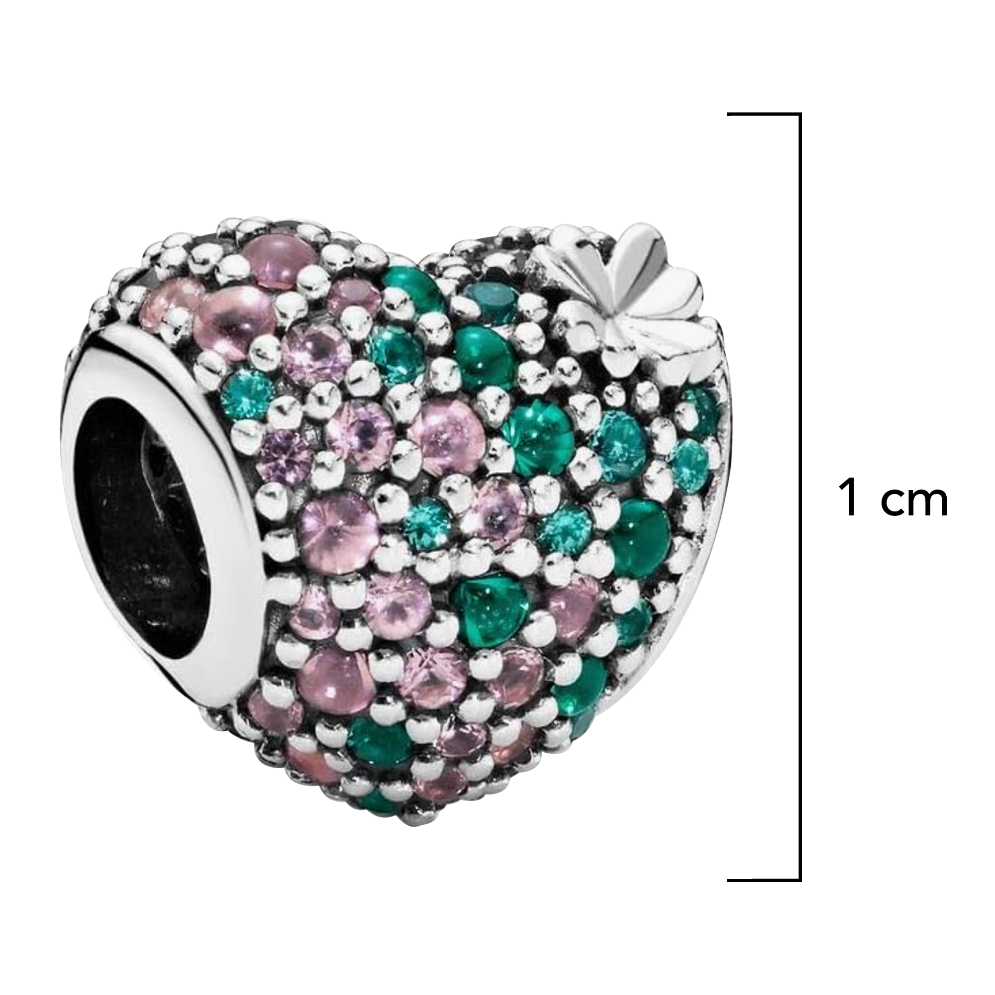 Charm Inspirado Pan 1:1 Corazon Multi Circonias y Flor Plata .925