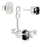 Arete Osos 1.1 Ónix Y Circonias, Doble Uso. Plata 925 Con Baño de Rodio
