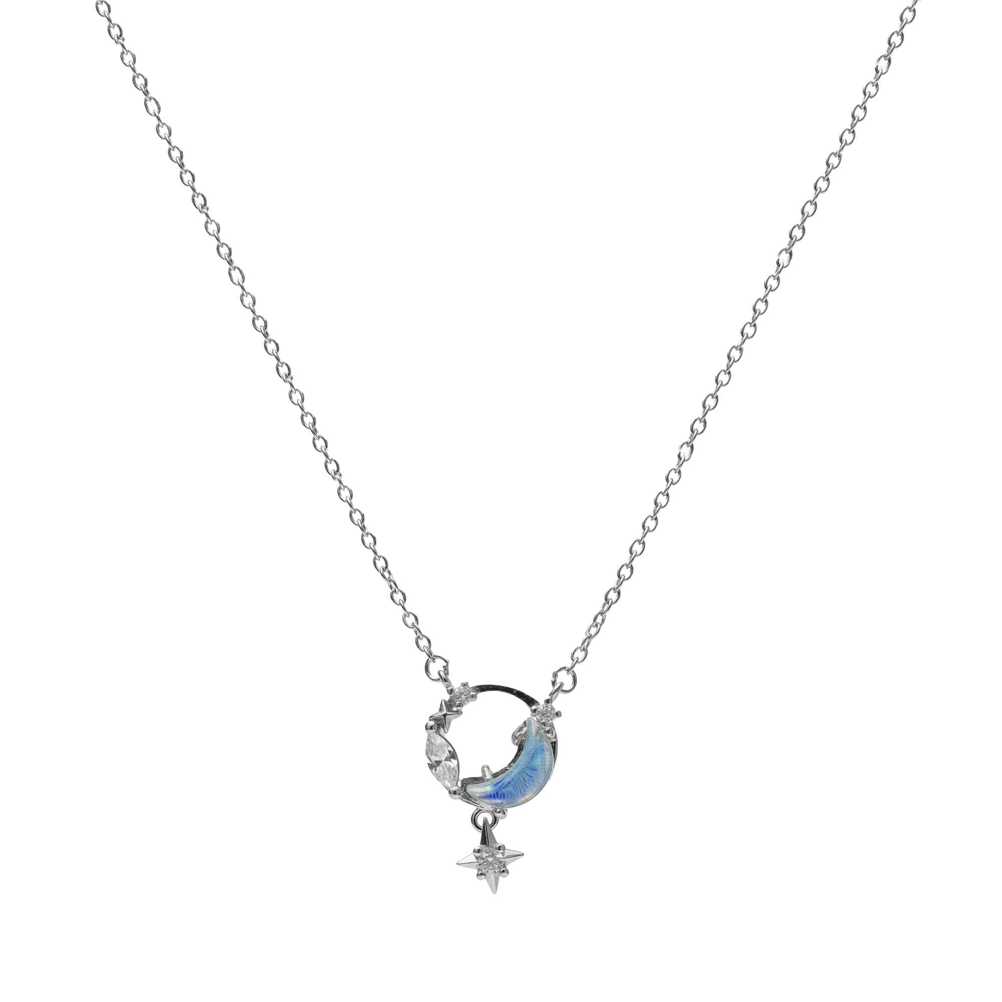 Collar Piedra Luna con Circonias Plata .925 con Baño de Rodio