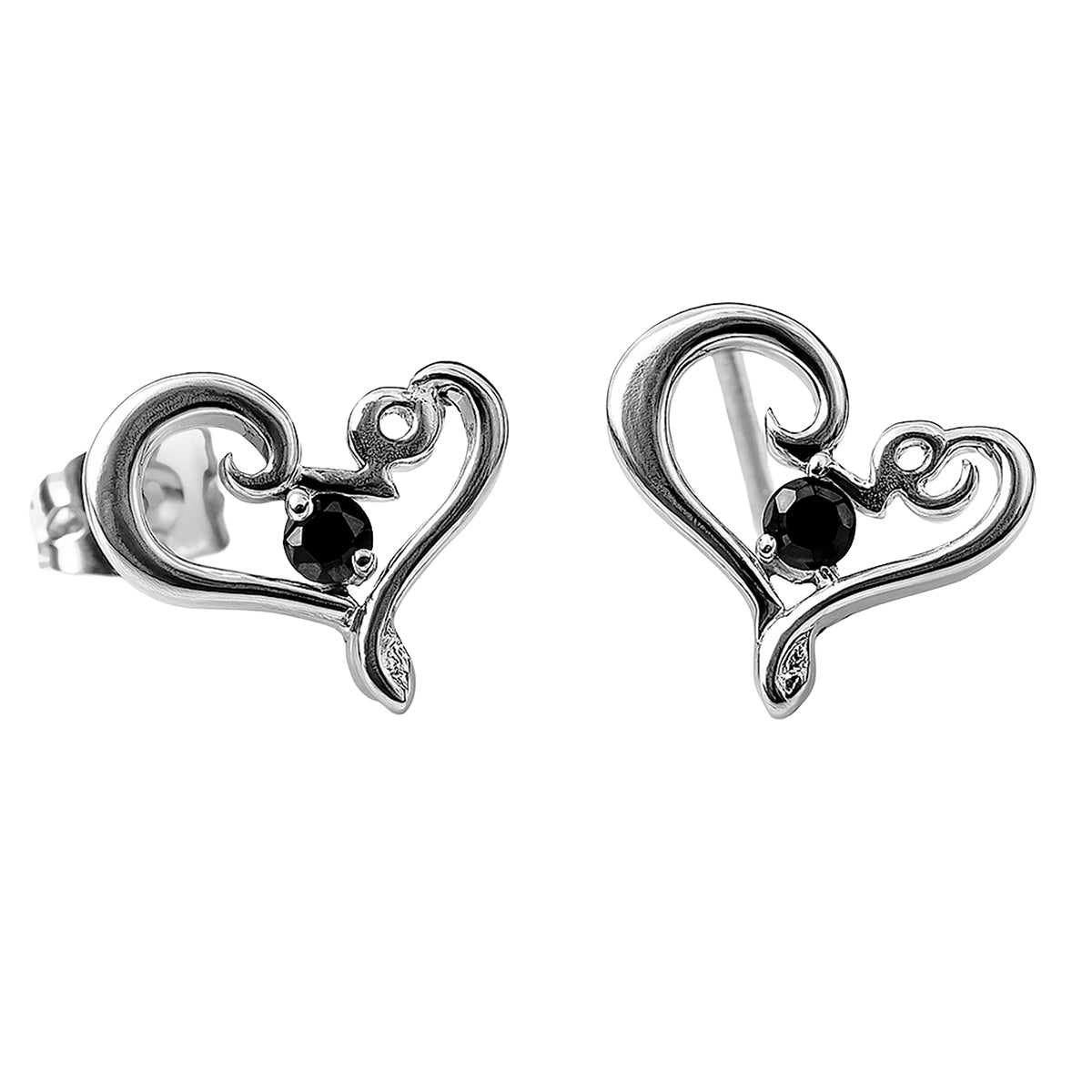 Broquel Silueta de Corazón Love con una Circonia al Centro Plata .925