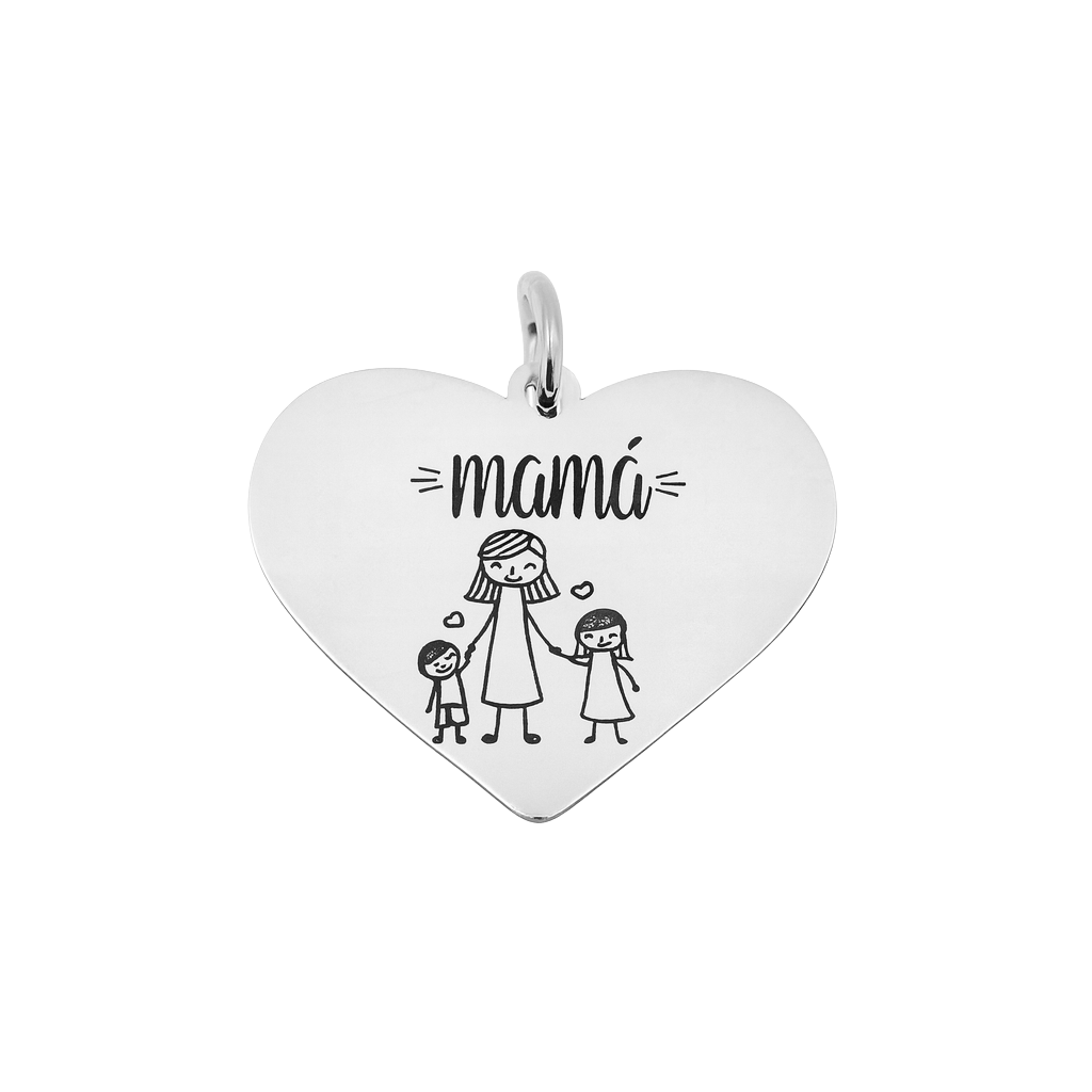 Dije Corazón Mamá con Hijos Plata .925