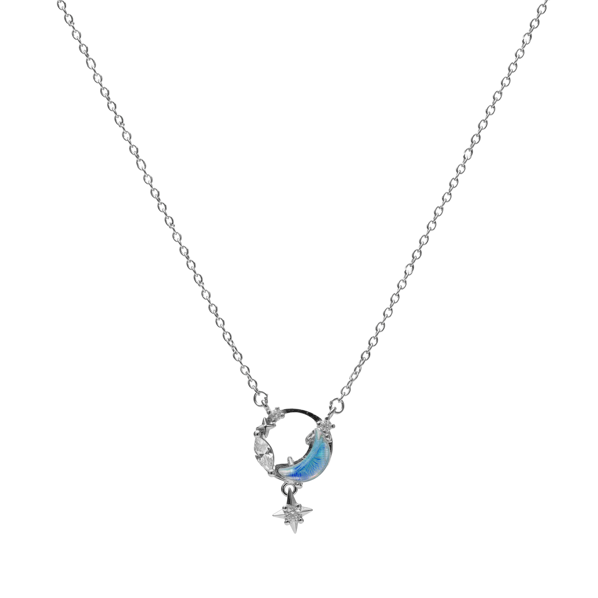 Collar Piedra Luna con Circonias Plata .925 con Baño de Rodio