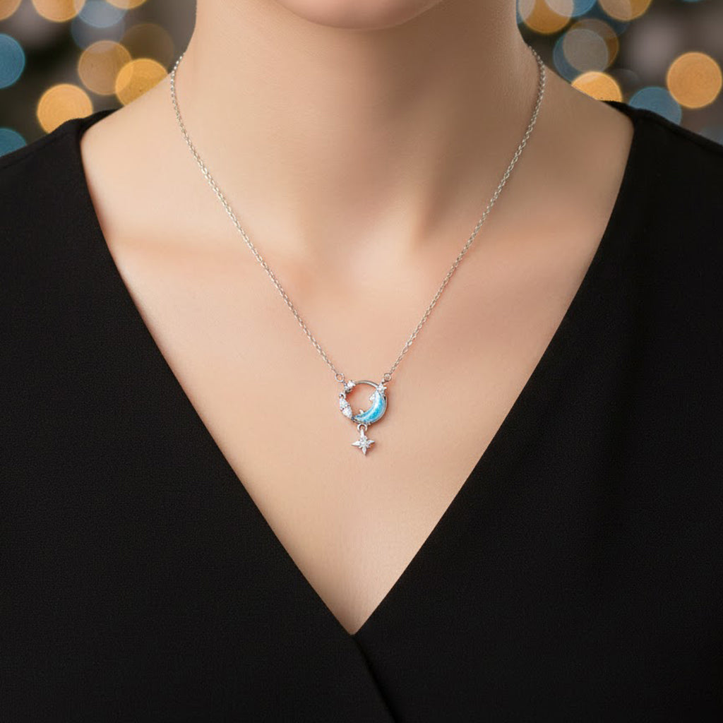 Collar Piedra Luna con Circonias Plata .925 con Baño de Rodio