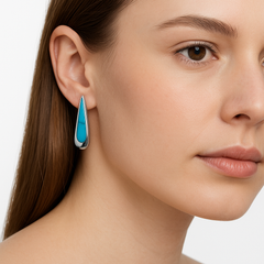 Arete Largo en Forma de Gota con Piedra Plata .925