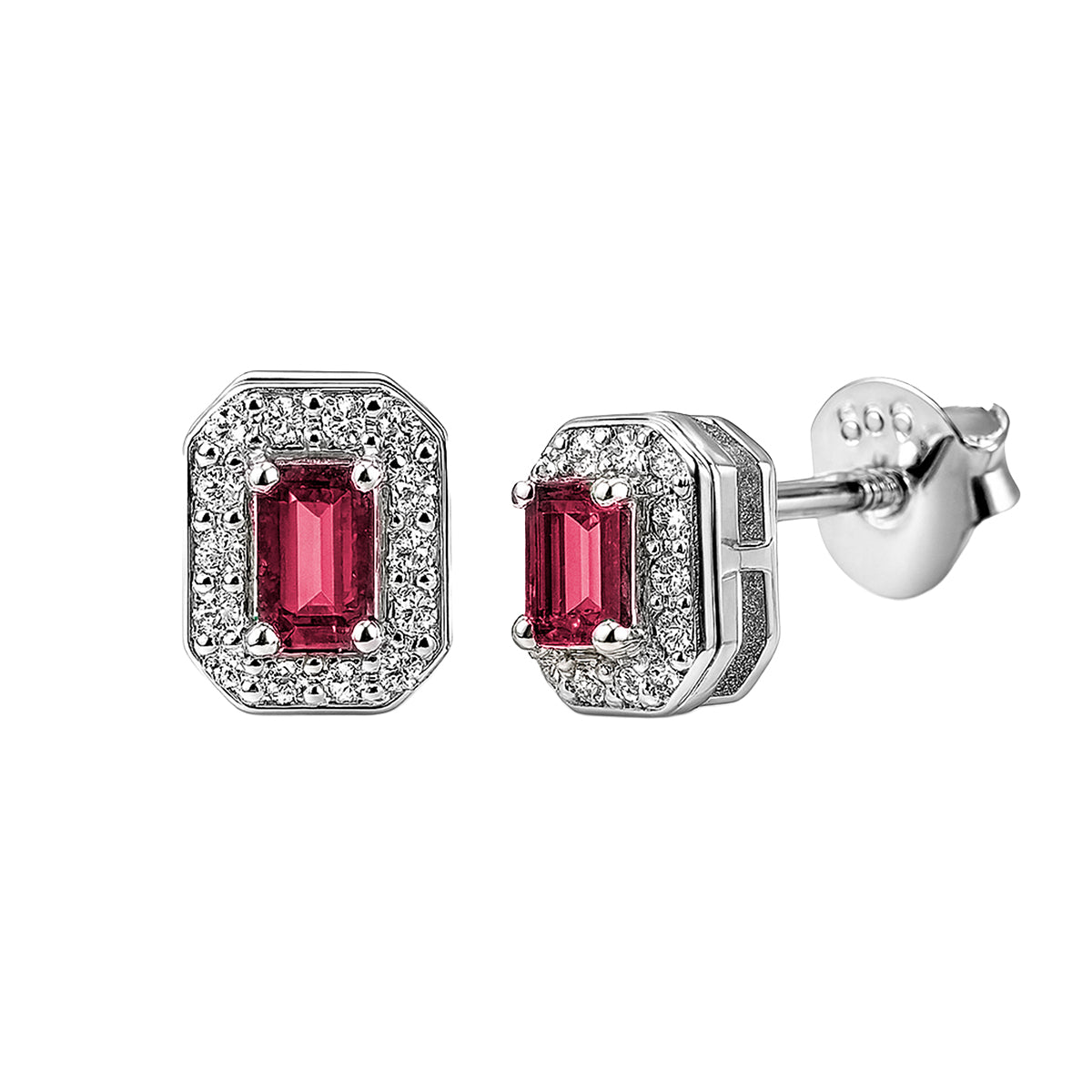 Arete Broquel Circonia Rectangular Chica con Micro Circonias Plata .925 con Baño de Rodio