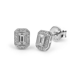 Broquel Circonia Rectangular Chica con Micro Circonias Plata .925 con Rodio