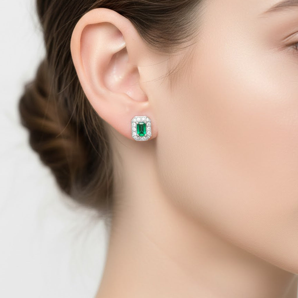 Broquel Circonia Rectangular Chica con Micro Circonias Plata .925 con Rodio