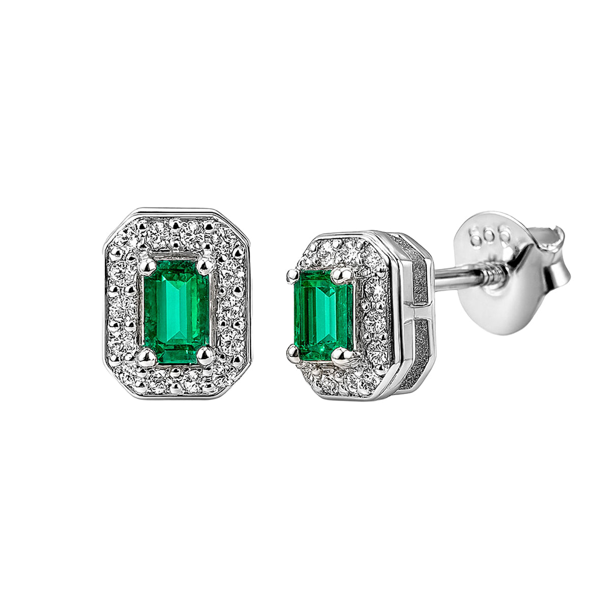 Arete Broquel Circonia Rectangular Chica con Micro Circonias Plata .925 con Baño de Rodio
