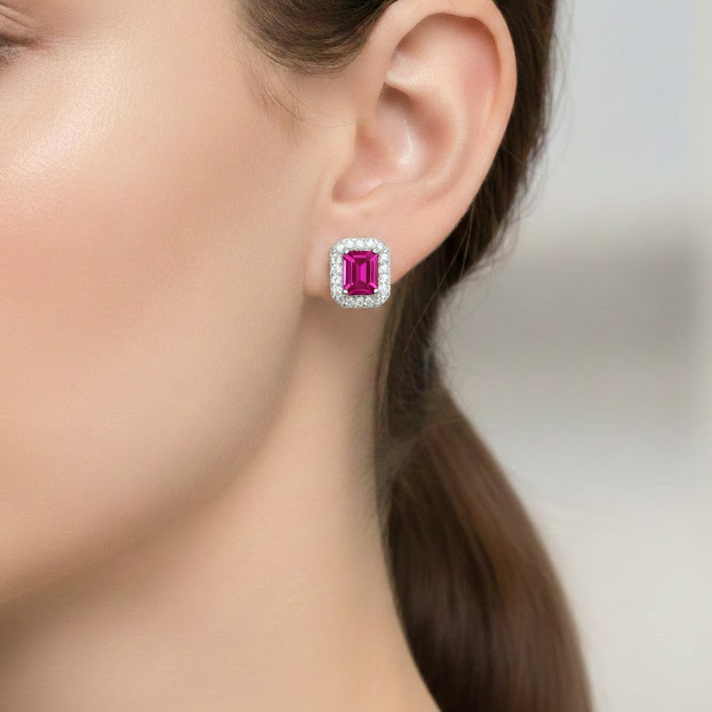 Broquel Circonia Rectangular Grande con Micro Circonias Plata .925 con Rodio